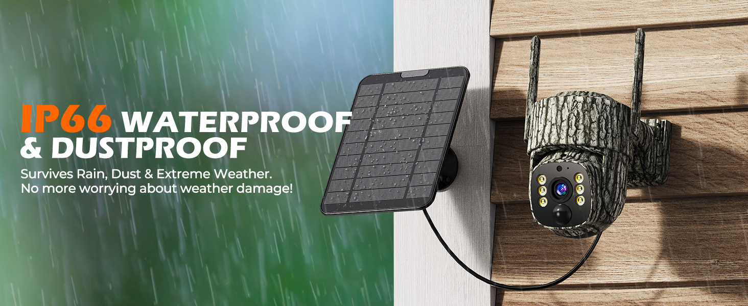 IP66 waterproof solar trail camera works reliably in rain, dust, and extreme outdoor weather