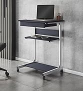 Techni Mobili RTA-B018-GPH06 Rolling Laptop Cart with Storage, Black Graphite