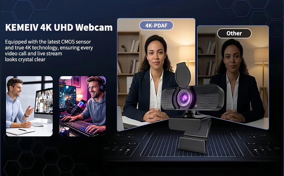 KEMEIV 4K Computer Webcam with Microphone and Auto Focus