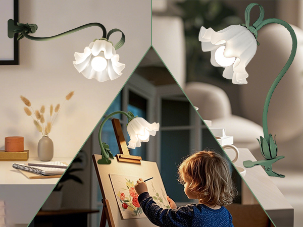 This Flower Reading Lamp with Clip has a flexible gooseneck to ensure a precise range of light