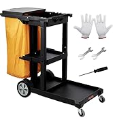 VEVOR Cleaning Cart, 3-Shelf Commercial Janitorial Cart, 200 lbs Capacity Plastic Housekeeping Ca...