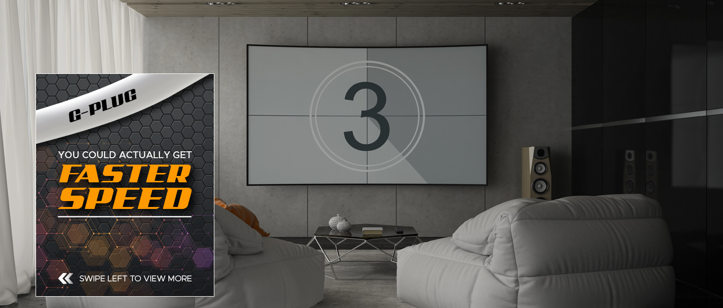 a living room with a tv screen displaying the number 3.