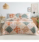 Whale Flotilla Reversible Patchwork Quilts Full Queen Size, Lightweight Boho Printed Bedspreads C...