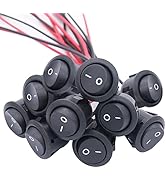 TWTADE 10Pcs Rocker Switch ON/Off SPST 2Pin Latching Toggle Switch Snap Round with Pre-Wired 6A/2...
