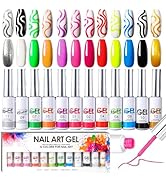 SUTOZMIWE Nail Liner Gel Polish Kit,12 Colors Line Art Painted DIY Nail Polish,2in1 Ultra-fine Br...