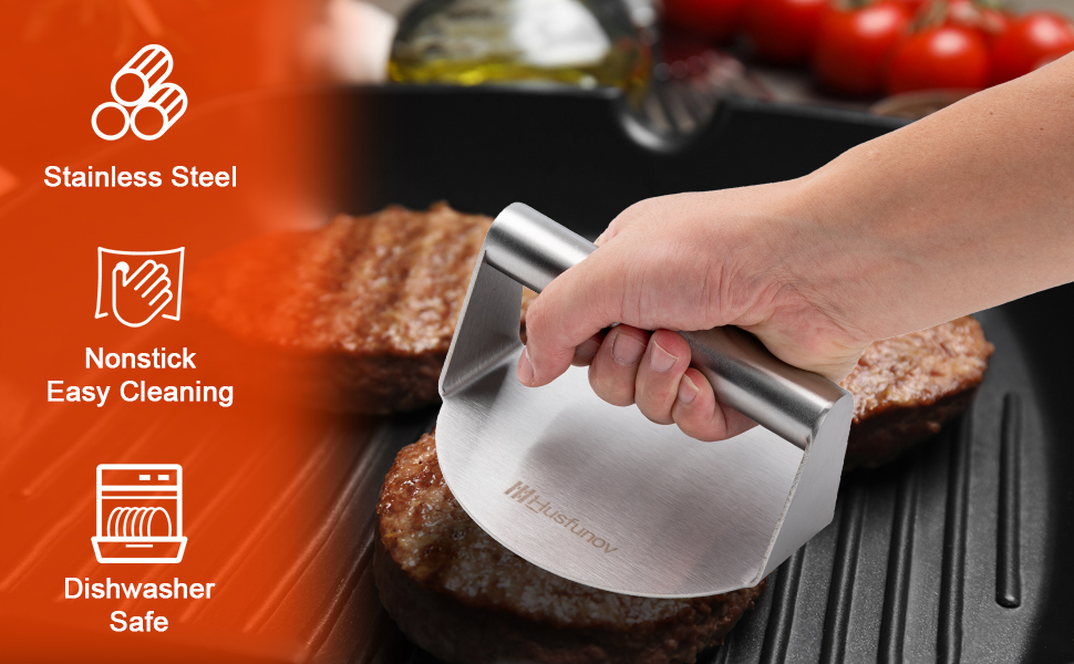 Smash Burger Press, Hamburger Smasher Tool for Griddle, Stainless Steel Ham Patty Press