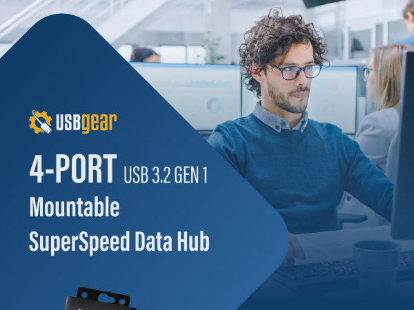 USBgear 4-Port USB 3.2 Gen 1 mountable SuperSpeed data hub, multi port USB hub for PCs