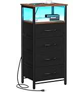 Yoobure Night Stand - LED Nightstand with Charging Station, Tall Dresser for Bedroom, Bedside Tab...