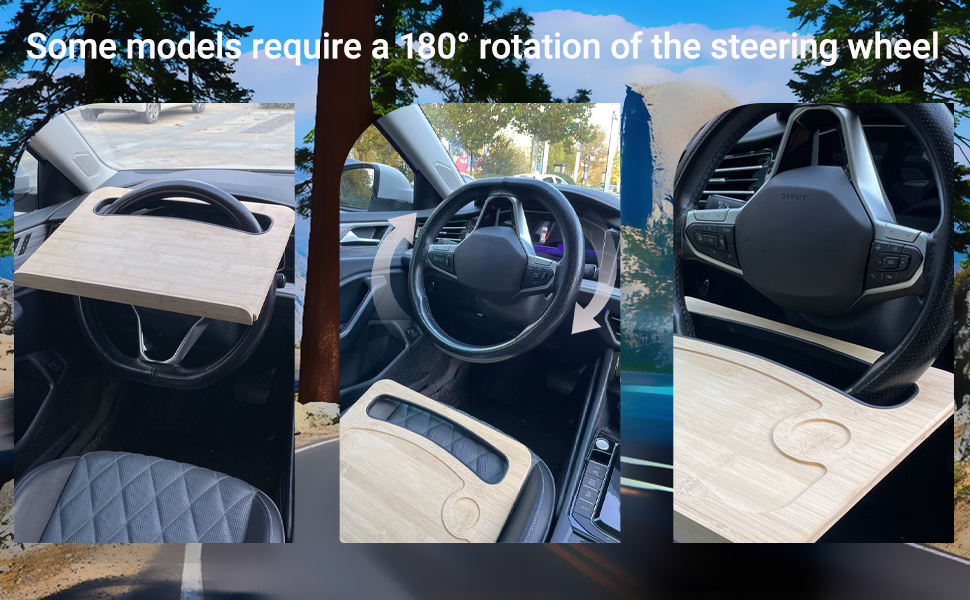 Bamboo Car Steering Wheel Tray - Double Sided Food Table &amp;amp; Laptop Desk for Working
