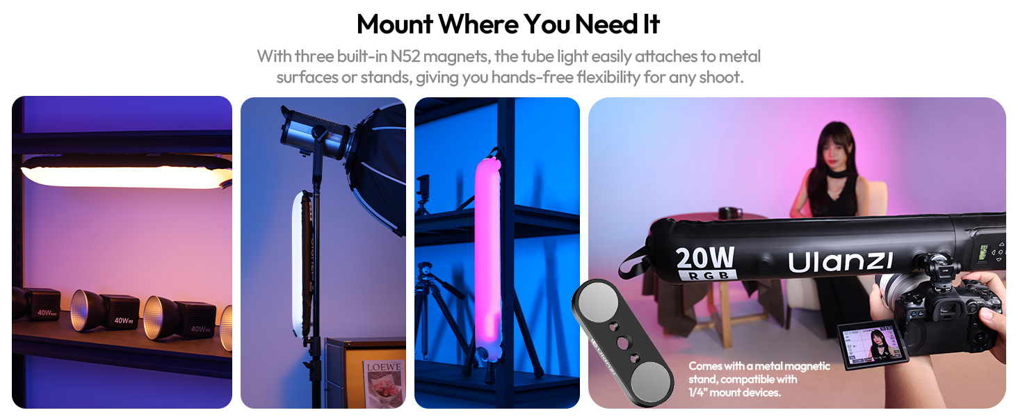 easily attaches to metal surfaces or stands, giving you hands-free flexibility for any shoot.
