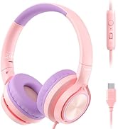 Bywulanda Upgrade USB-C Kid Headphone with Microphone, Safe Volume Limiter 85/94dB, Foldable Over...