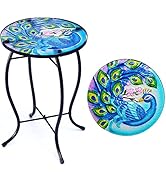 YNGFIL Peacock Patio Side Table, Small Patio Outdoor Side Table, Plant Table,Metal Glass End Tabl...