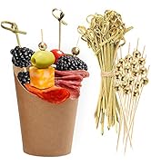 CUSINIUM [50 Cups + 200 Picks] 14 oz Kraft Charcuterie Cups with Cocktail Picks (2 Types) - Dispo...
