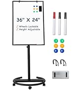 TSJ OFFICE Mobile Whiteboard Standing - 36 X 24 Inches Magnetic Rolling White Board, Height Adjus...