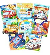 Zeoddler Wooden Puzzles for Toddlers, 8 Pack Vehicle Jigsaw Puzzles for Kids3-5, 9 Pieces Prescho...