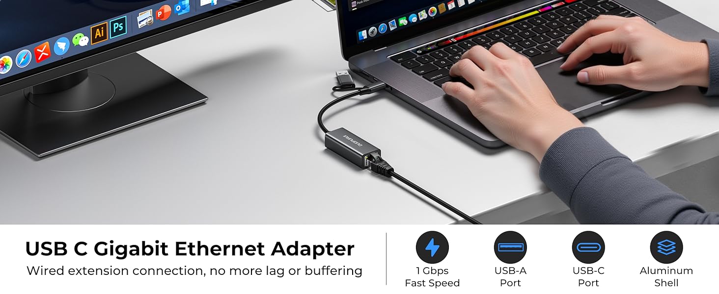 usb c to ethernet adapter has added a Gigabit RJ45 port to your device