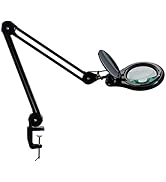 Bemelux LED Magnifying Lamp with Clamp, 5 Inch Magnifier Glass Lens, Metal Swing Arm Dimming 1200...