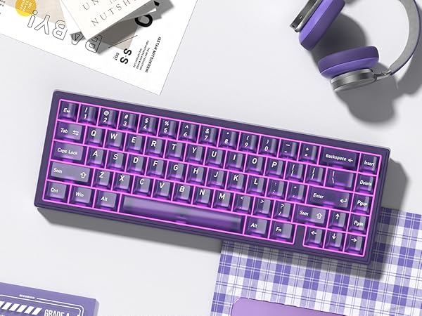 Purple Keyboard Keycaps Jelly,Cute Clear Keycaps PBT/PC, Transparent Custom keycap dye sub key caps