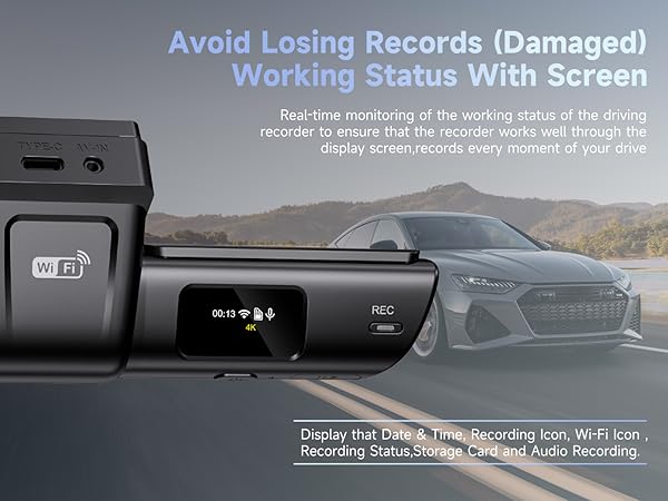 dash cam front and rear with display screen