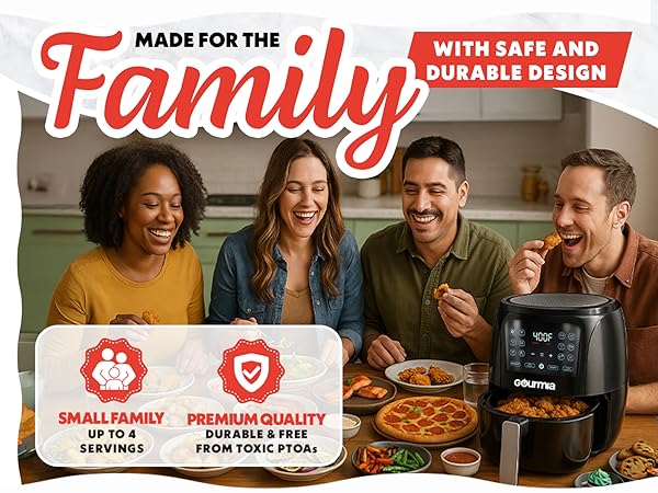 Family using digital air fryer to make guilt-free meals together