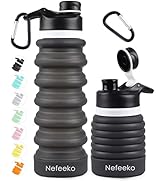 Nefeeko Collapsible Water Bottle, 26oz Silicone Foldable Water Bottles Leakproof BPA Free Travel ...
