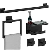 Bubxo 5-Pieces Matte Black Bathroom Hardware Set, 24 Inch Bathroom Towel Bar Set, SUS304 Stainles...