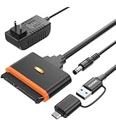 FEMORO SATA to USB Adapter with Power Supply, USB C 3.0 Hard Drive Converter External Reader for ...