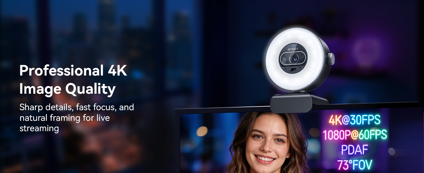 Sensor–Driven Professional 4K Imaging – EMEET S600L webcam for PC