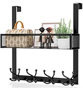 Consumest Over The Door Hooks with Mesh Basket, Behind Door Hanger Towel Rack with 16 Hooks, Over...