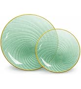 Lillian Tablesettings 32-Piece Tinted Green Plastic Plates Set, 16×10" Dinner &amp; 16×7" Salad Plate...