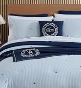 Lacoste Pinstripe Croc Comforter Set, 100% Percale Cotton 180TC, Breathable All Season Bedding wi...