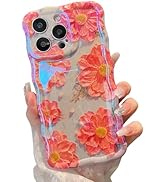 XIZYO Case for iPhone 16 Pro, Colorful Retro Oil Painting Flower Cute Floral Aesthetic Curly Wave...