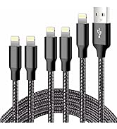 cugunu iPhone Charger, 5 Pack 3/3/6/6/10FT Apple MFi Certified USB Lightning Cable Nylon Braided ...