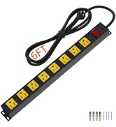 8 Outlet Metal Heavy Duty Long Power Strip, 2100J Surge Protector with 6 FT Extension Cord, Wide ...