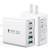 [2-Pack] USB C Wall Charger, 50W 5-Port USB C Charger Block, Fast Charging Block 3 USB C + 2 QC W...