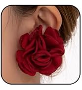 Charm Red Rose Flower Earrings for Women Vintage Statement Big Fabric Camellia Floral Stud Earrin...