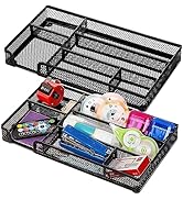 Noamus 2 Pack Desk Drawer Organizer, Metal Mesh Drawer Office Tray, 6 Compartments Pen Organizer ...