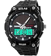 FANMIS Men's Solar Powered Casual Quartz Wrist Watch Analog Digital Multifunctional Black Sports ...