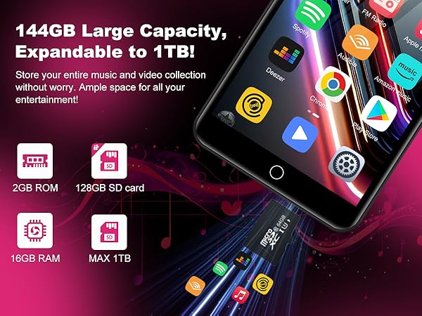 144GB MP3 Player with Bluetooth and WiFi