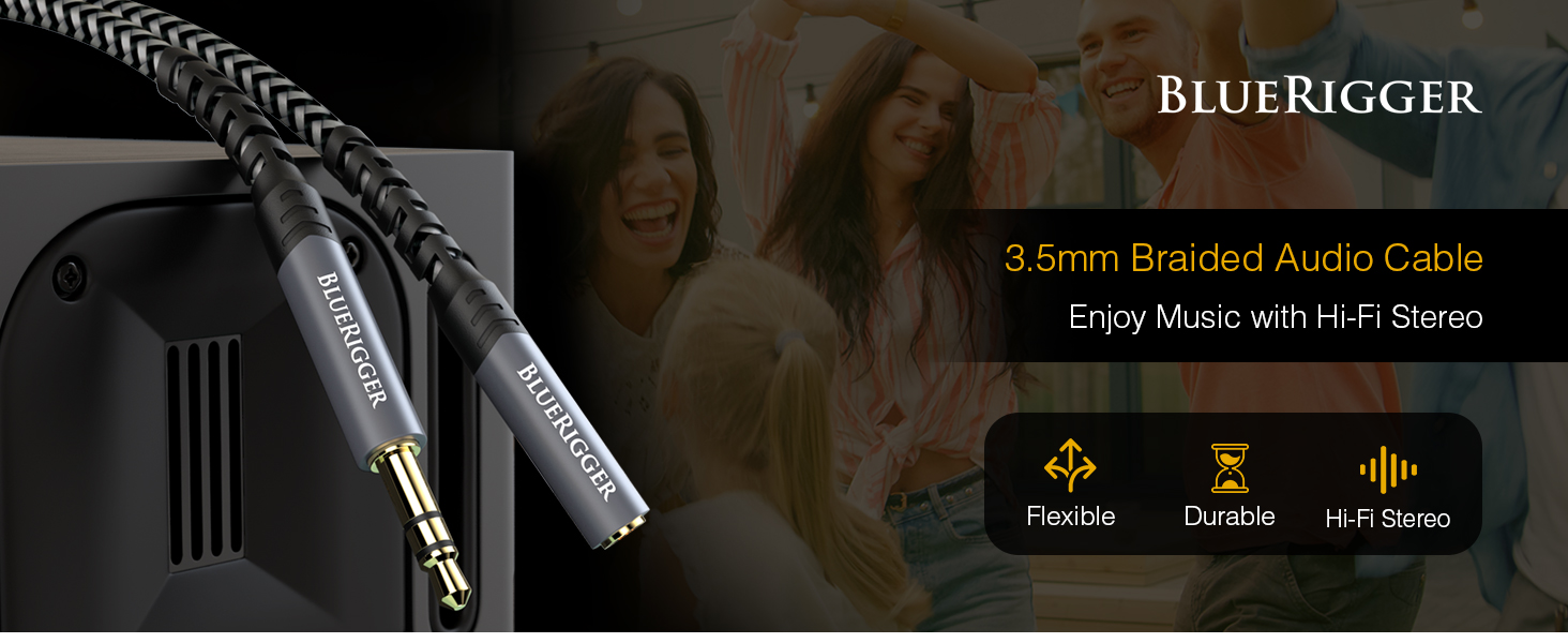 BlueRigger 3.5mm Auxiliary audio cables music stereo flexible durable long lasting high quality m2f