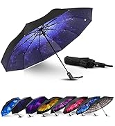 LLanxiry Umbrella Windproof Travel Umbrellas for Rain Black Folding Umbrellas 10 RIBS Automatic S...
