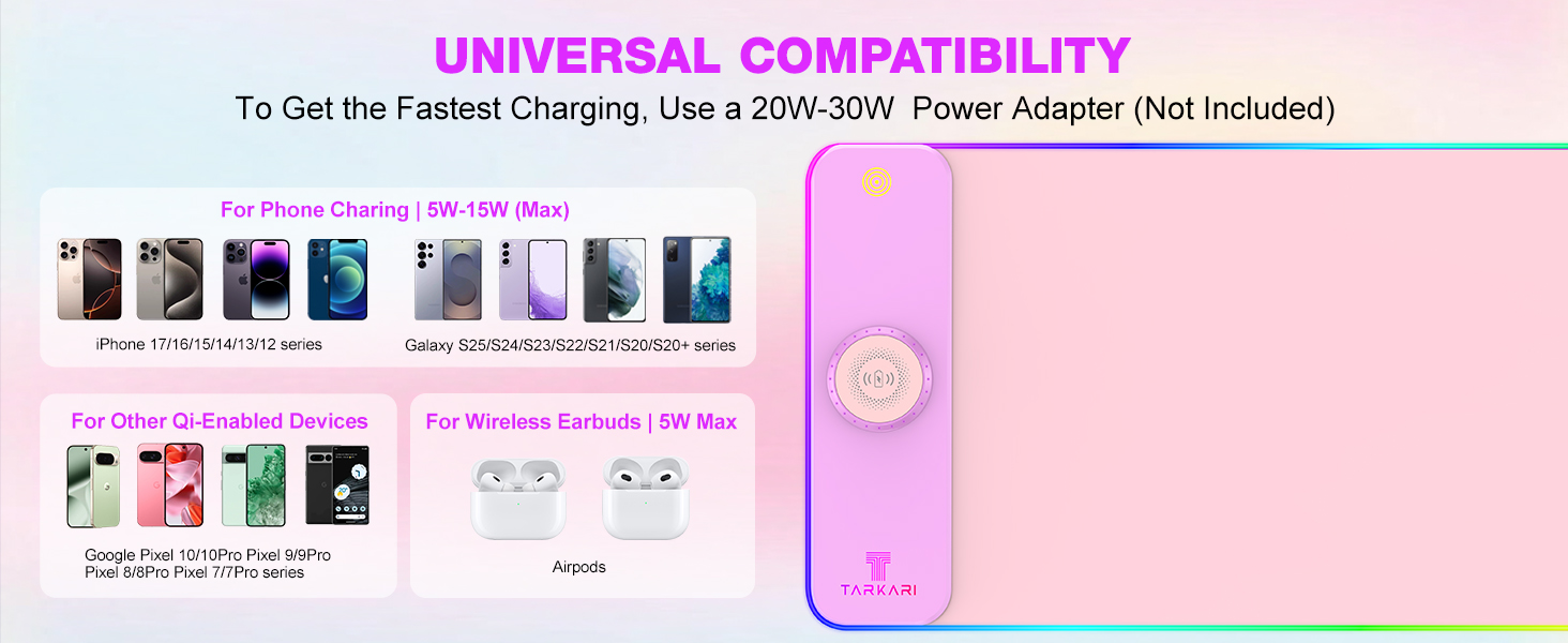 TARKARI Magnetic Wireless Charging RGB Mouse Pad