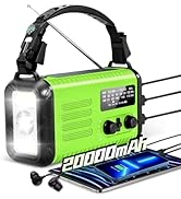 20000mAh / 74000mWh Emergency Crank Radio, NOAA/AM/FM Portable Weather Radio, Solar Hand Crank Ra...