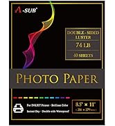 A-SUB Premium Double Sided Photo Paper Luster 8.5 x 11 Inch 74lb for Inkjet Printers 40 Sheets