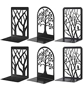 3Pairs Metal Bookends Tree Shadow Design, Fortune Tree Design and Resting Bird Design, Decorative...