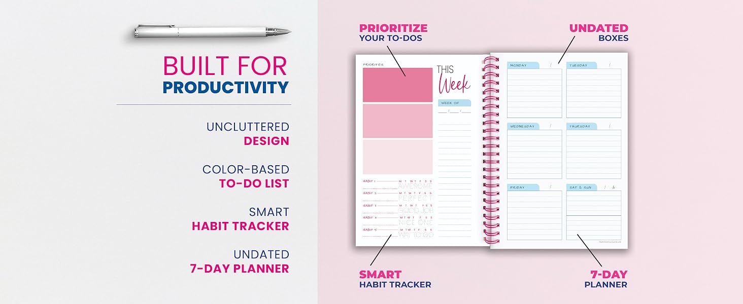 Schedule your week with confidence, and know what matters at a glance with our cute spiral planner.