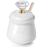 ONTUBE Ceramic Honey Pot with Dipper and Crystal Lid, Honey Jar Container Dispenser for Home Kitc...