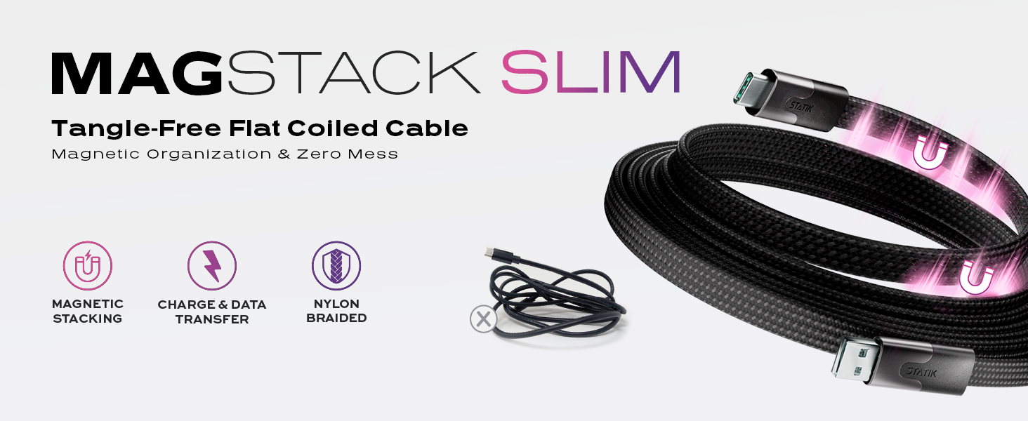 magstack statik magtame anti-tangle tangle-free magnetic flat foiled charging cable usb-c usb c usbc