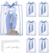 GAWBYET 24 Pcs Clear Plastic Gift Bags with Handles, Reusable Party Favor Bags With ribbons and c...
