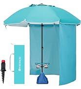 HOMEDEMO 8FT Large Beach Umbrella with Weight Bag &amp; Sand Anchor, Outdoor Umbrellas with Adjustabl...